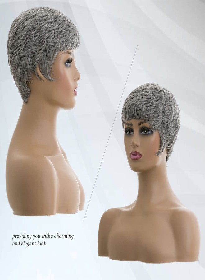 MOONSHOW Grey Short Pixie Wigs for Black Women Short Grey Hair Wig Pixie Cut Wigs for Black Women Pixie Cut Hairstyles Natural Synthetic Gray Wig - Image 5
